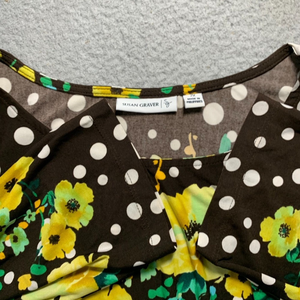 SUSAN GRAVER Blouse Womens 2X Top Floral Art To Wear Brown - Picture 7 of 8